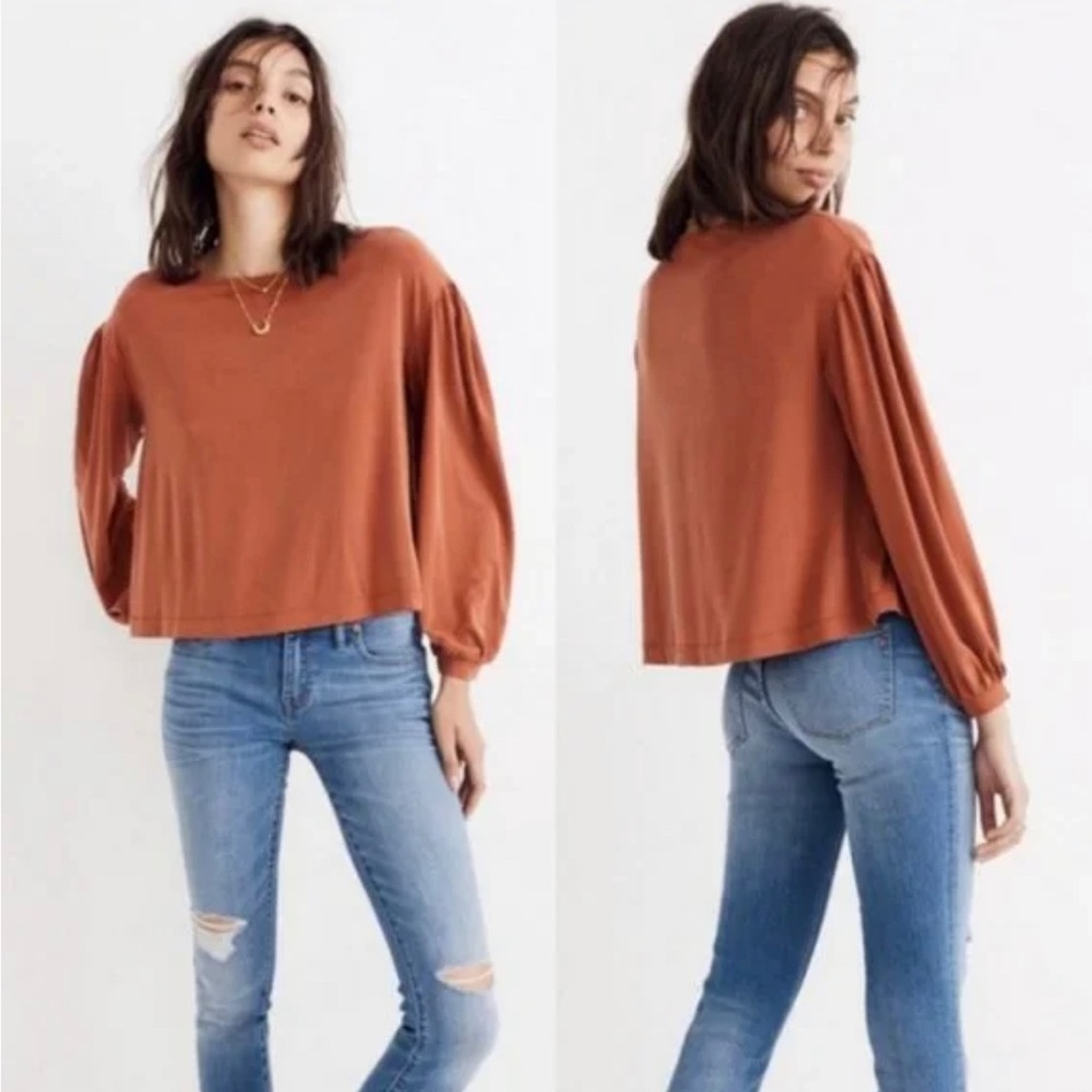 Madewell Sandwashed Gathered-Sleeve Top in Rusty Torch (S)